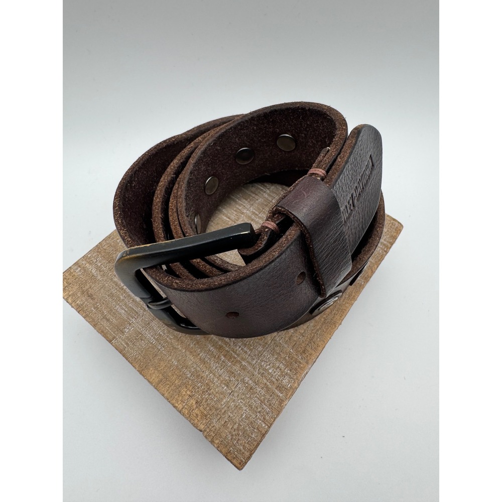 Harley Davidson Mens Brown Leather Studded Biker Belt Black Buckle 40 42 44 - Picture 3 of 7